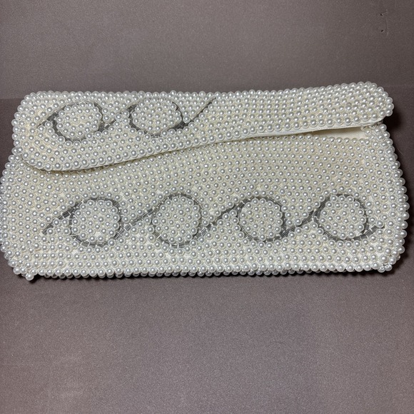 Bon Soir Vintage Purse White Clutch Hand Made Japan with Italian Beads Wedding - Picture 1 of 16